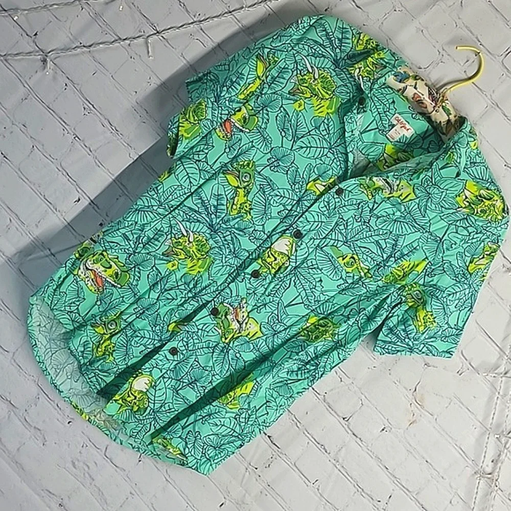 Cat & Jack Tropical Vibrant Dinosaur Dino Button Down Shirt Youth Size XL 16 - Picture 4 of 17